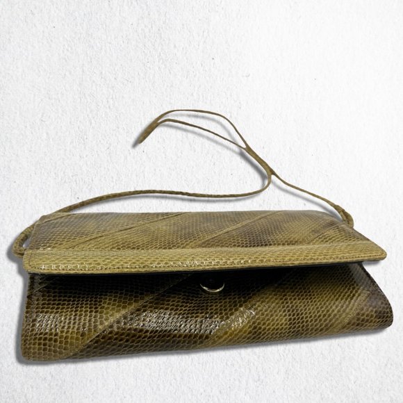 SOLD Vintage 70s 80s Green Brown Snakeskin Walborg Crossbody Clutch Bag Purse - Picture 4 of 7